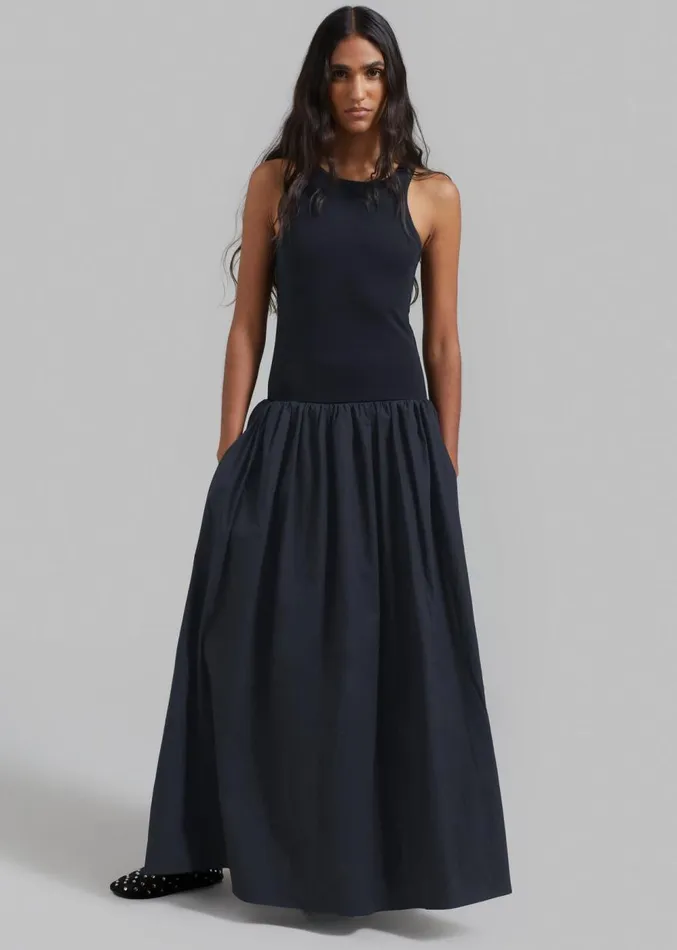 The Frankie Shop Violette Ballerina Maxi Dress 8211 Navy Women Clothing