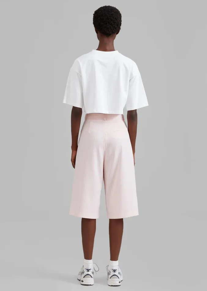 The Frankie Shop Vivian Fluid Pleated Bermuda Shorts 8211 Pink Pinstripe Women Clothing