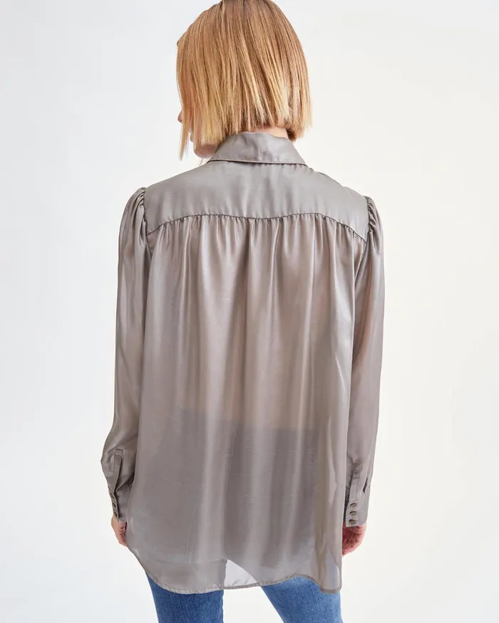 Tops Women 7 For All Mankind Neck Tie Blouse In Silver