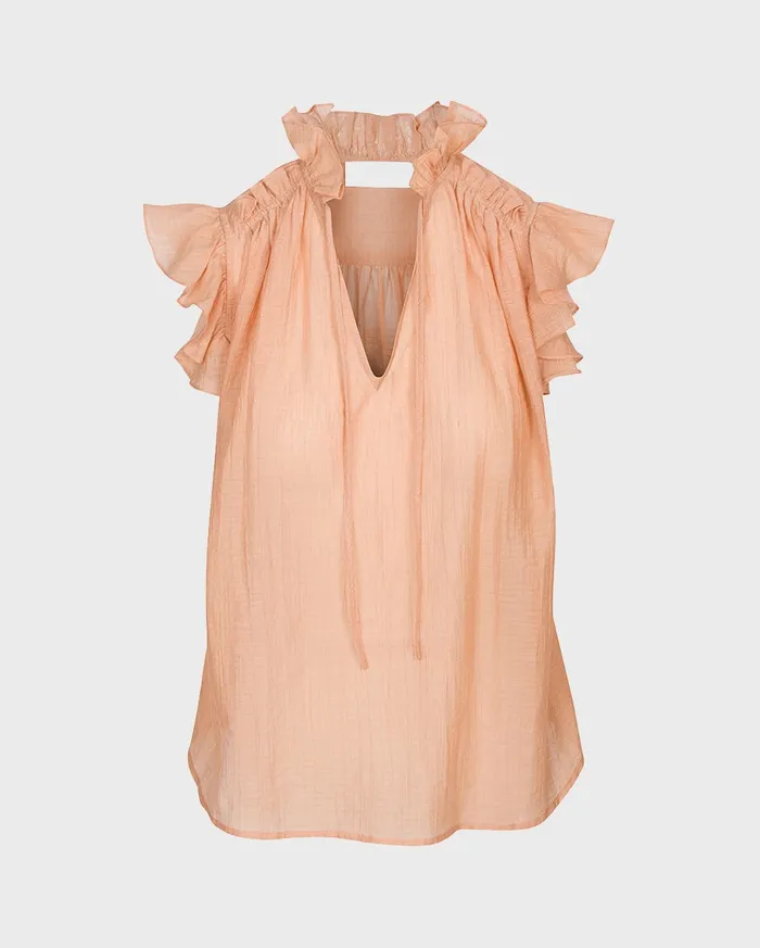 Tops Women 7 For All Mankind Shirred Ruffle Flutter Sleeve Top In Dusty Amber Tops Women 7 For All Mankind Shirred Ruffle Flutter Sleeve Top In Dusty Amber