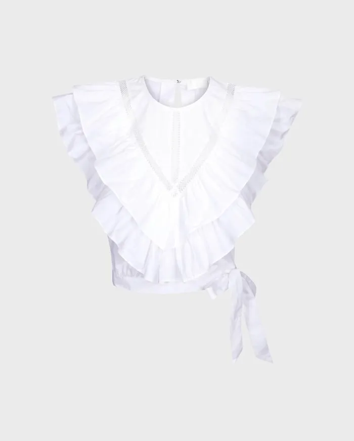 Tops Women 7 For All Mankind Sleeveless Ruffle Top With Lace Trim In Optic White Tops Women 7 For All Mankind Sleeveless Ruffle Top With Lace Trim In Optic White