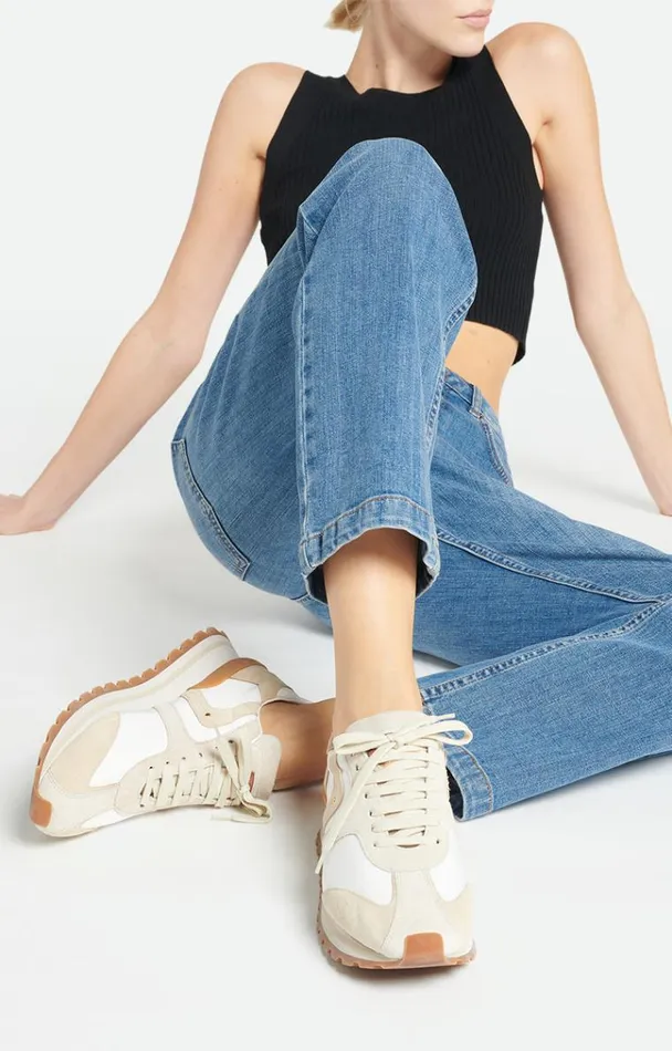Vanessa Bruno Shoes Women Faye Running Sneakers In Leather and Canvas Craie
