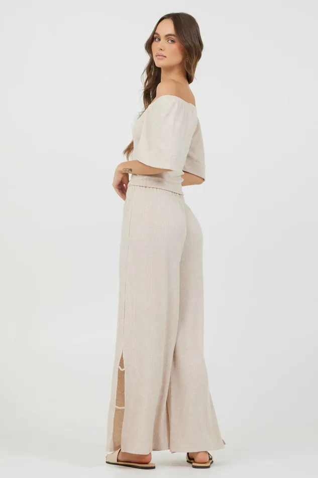 Vintage Havana All Bottoms Women Heather Oatmeal Drapey Knit Cut Out Pants Heather Oatmeal