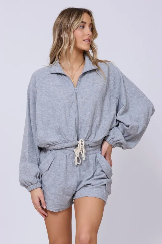Vintage Havana Casual Tops Women Heather Grey Bounded Textured Jersey Zip Up W Tie Heather Grey Vintage Havana Casual Tops Women Heather Grey Bounded Textured Jersey Zip Up W Tie Heather Grey