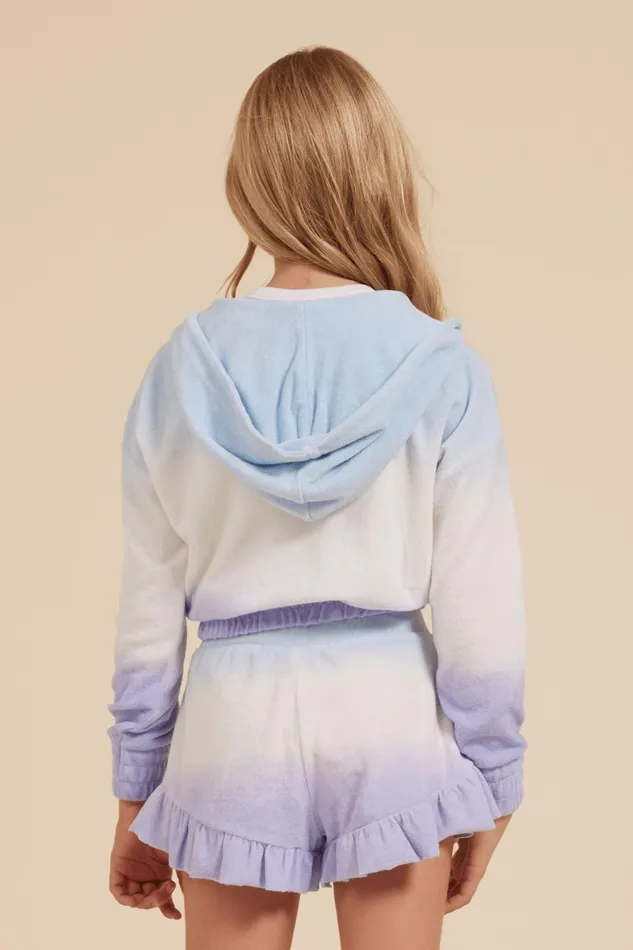 Vintage Havana Hoodies Women BlueWhiteLavender Tie Dye Terry Cloth Elastic Bottom Hoodie Bluewhitelavender