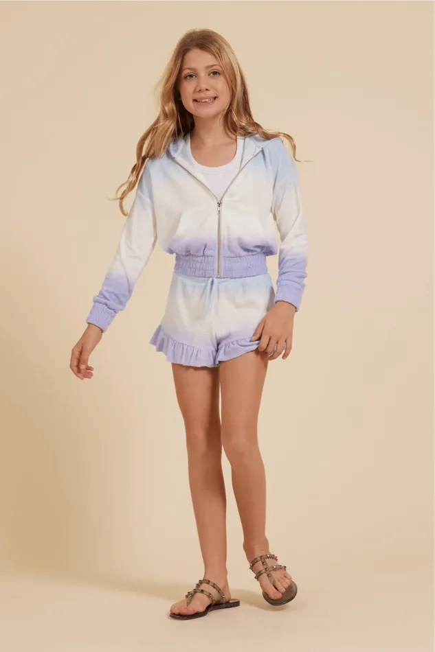 Vintage Havana Hoodies Women BlueWhiteLavender Tie Dye Terry Cloth Elastic Bottom Hoodie Bluewhitelavender