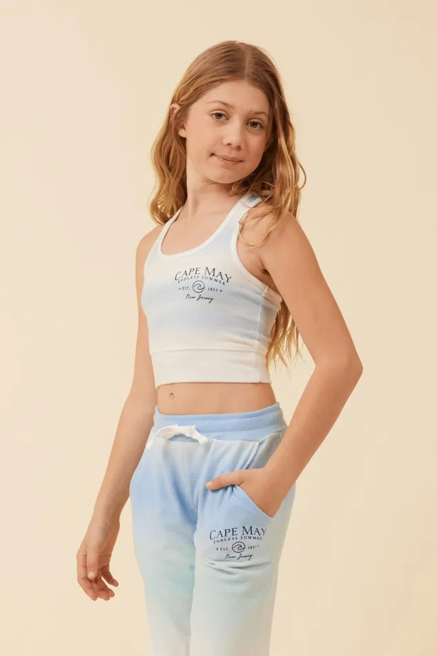 Vintage Havana Kids Tops Women Blue Skies Ombre Tie Dye Brushed Hacci Racerback Crop Top Blue Skies Ombre Tie Dye