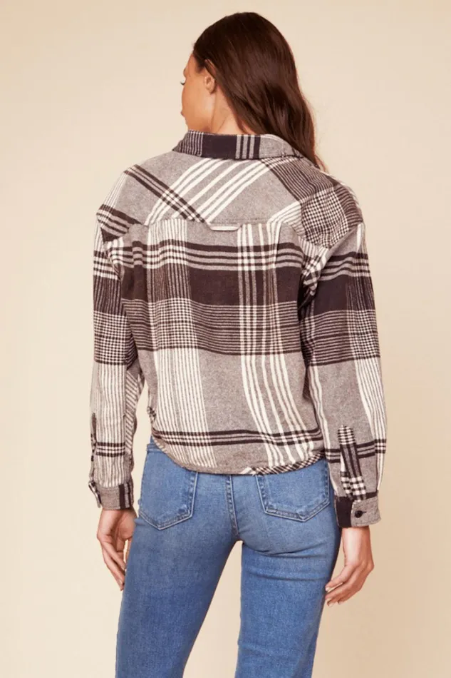 Vintage Havana Outerwear Women Chocolate Brown Flannel Plaid Shirting Chocolate