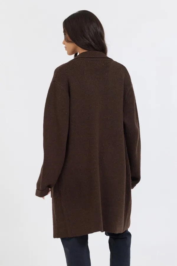 Vintage Havana Outerwear Women Deep Brown Sweater Mid Length Coat Brown