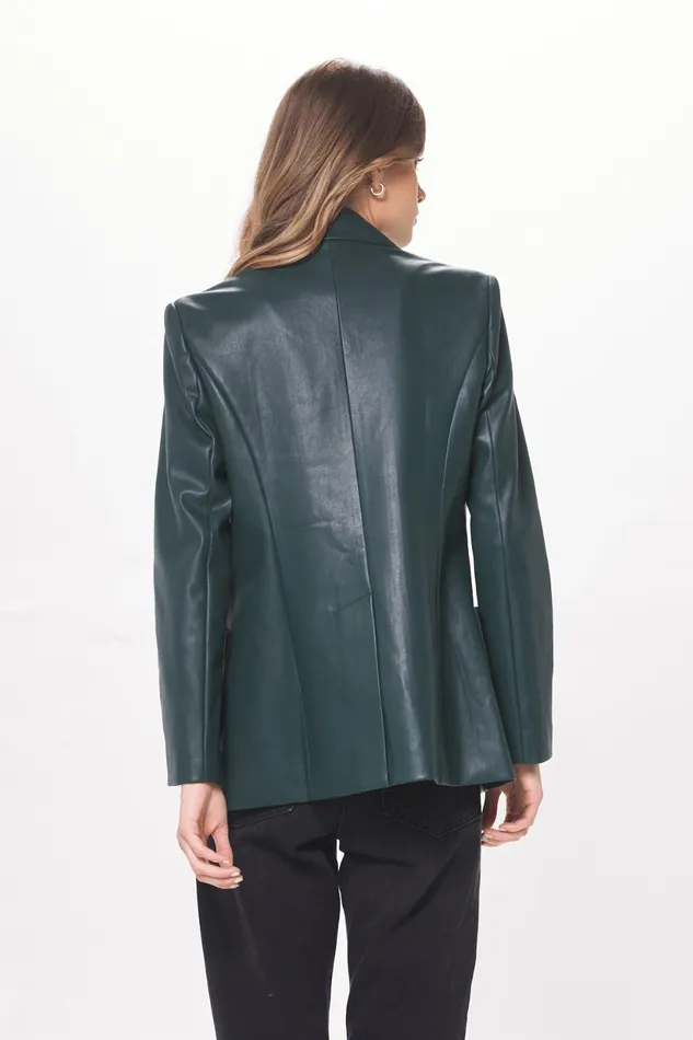 Vintage Havana Outerwear Women Forest Green Faux Leather Blazer Forest Green