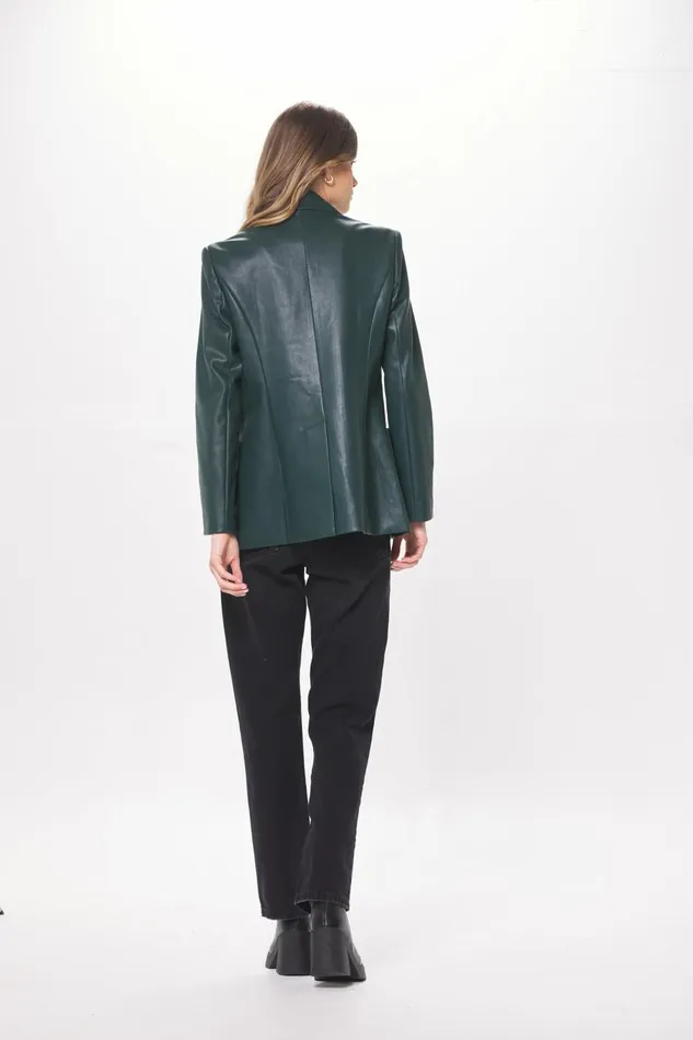 Vintage Havana Outerwear Women Forest Green Faux Leather Blazer Forest Green