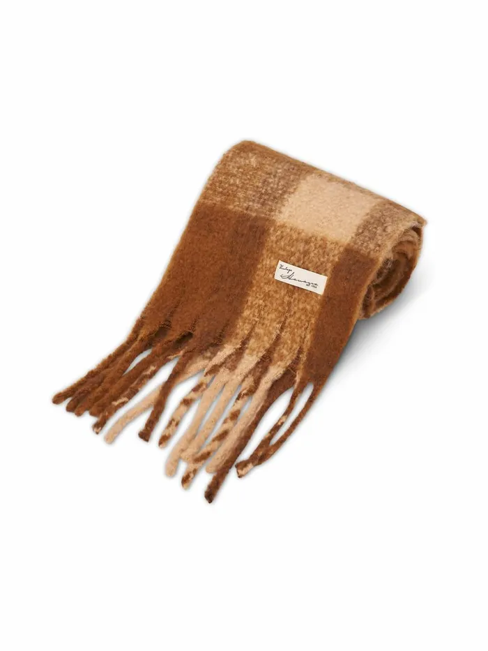 Vintage Havana Scarf Ruanas Women CHECK TASSEL SCARF 8211 TAN Tan Vintage Havana Scarf Ruanas Women CHECK TASSEL SCARF 8211 TAN Tan