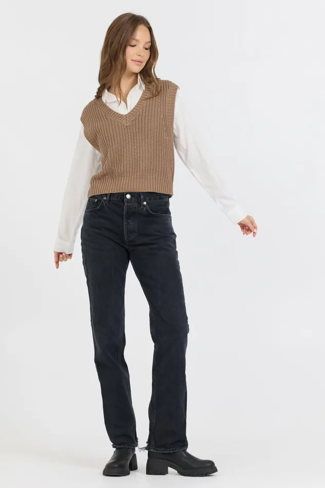 Vintage Havana Sweaters Women Toffee W White Twofer Cropped Sweater Vest Toffee