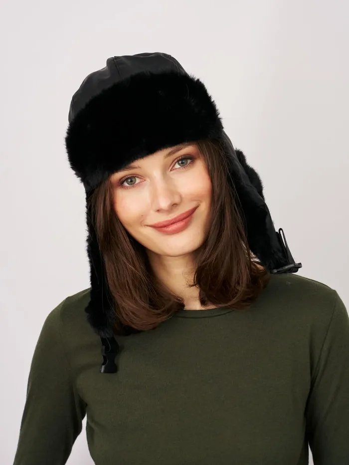 Vintage Havana Winter Hats Women FUR TRAPPER HAT 8211 BLACK One Size