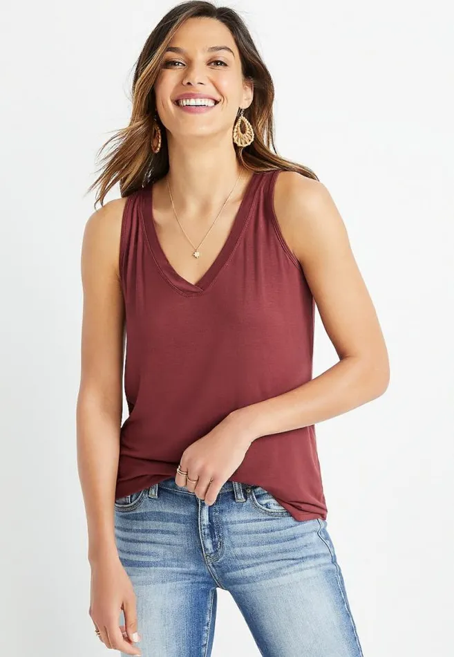 Women 247 Red VNeck Tank Top Maurices Tops