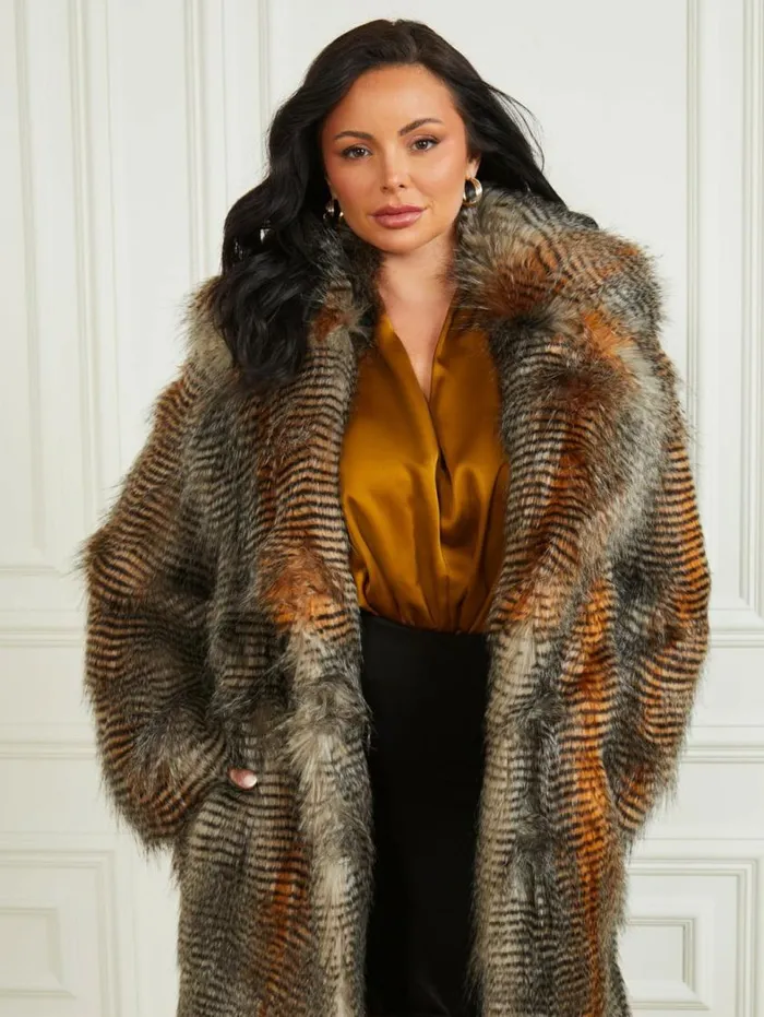 Women Alexandra FauxFur Coat Microstriped Fur Marciano Jackets Women Alexandra FauxFur Coat Microstriped Fur Marciano Jackets