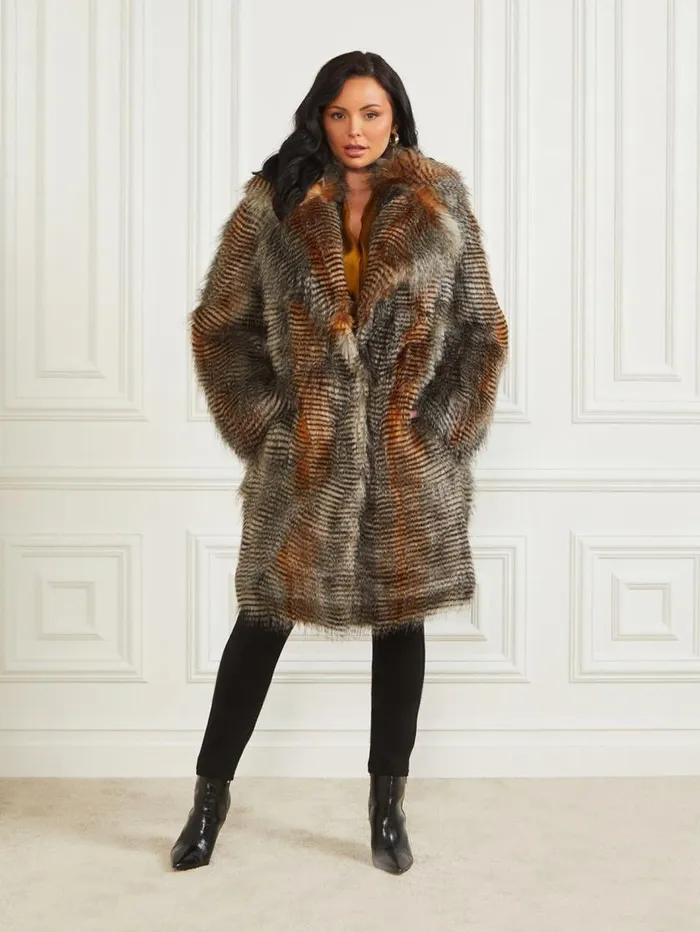 Women Alexandra FauxFur Coat Microstriped Fur Marciano Jackets Women Alexandra FauxFur Coat Microstriped Fur Marciano Jackets
