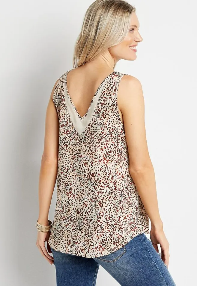 Women Animal Print Sheer Inset V Neck Tank Top Maurices Tops