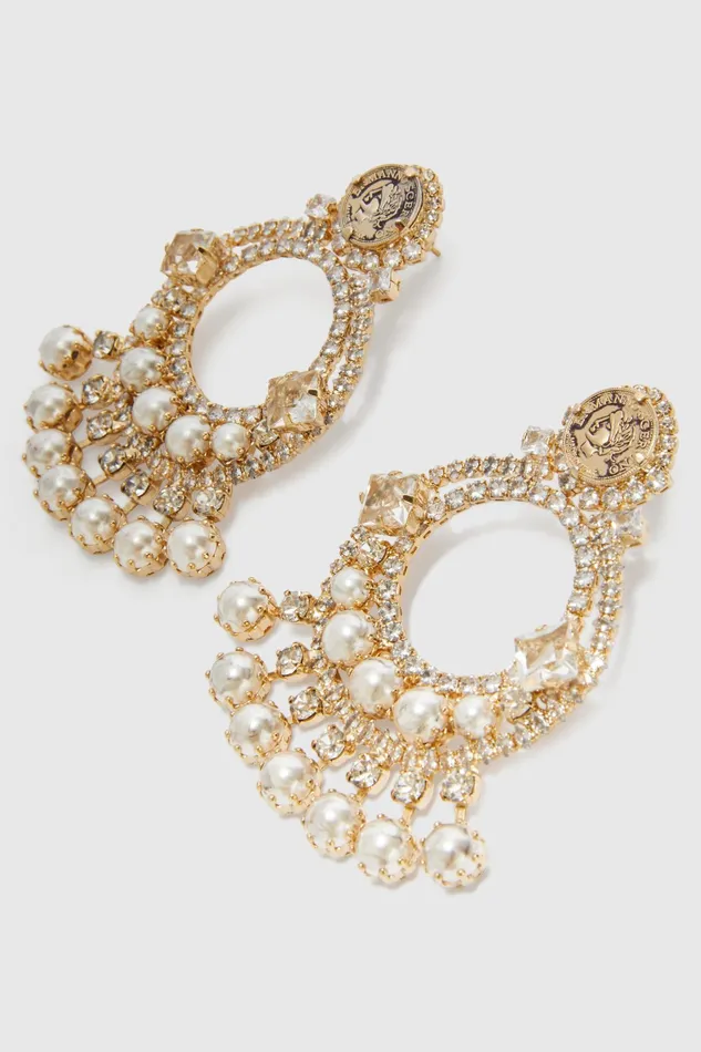Women Bijoux Ermanno Scervino Gold Drop Earrings With Pearls And Stones 8211 Ermanno Scervino Gold
