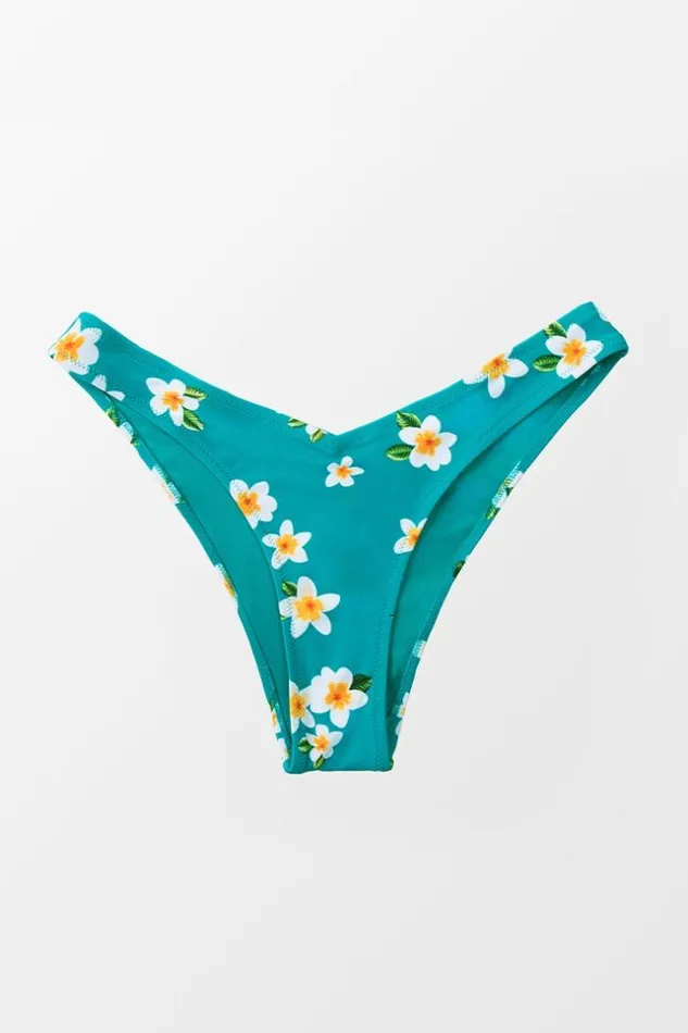Women Bikini Bottoms Cupshe Miracle Aqua Floral Low Waisted Bikini Bottom Aqua
