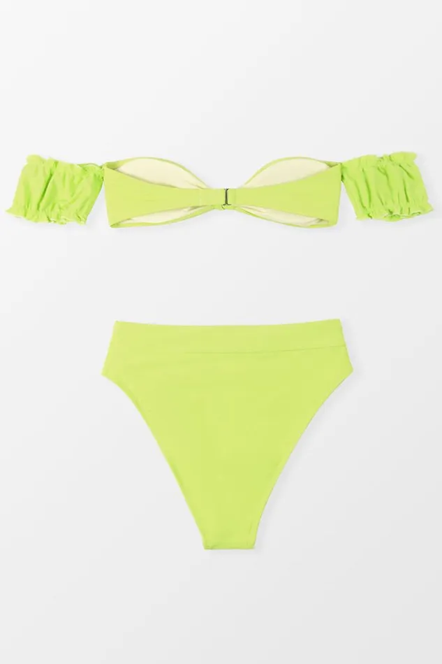 Women Bikini Sets Cupshe Street Art Bandeau Short Sleeve Bikini Set Green