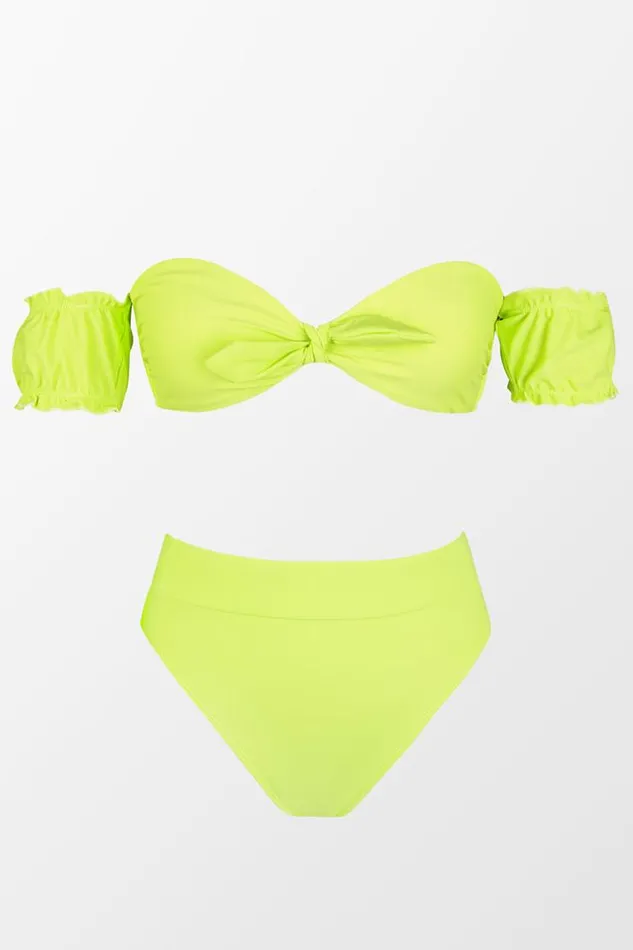 Women Bikini Sets Cupshe Street Art Bandeau Short Sleeve Bikini Set Green