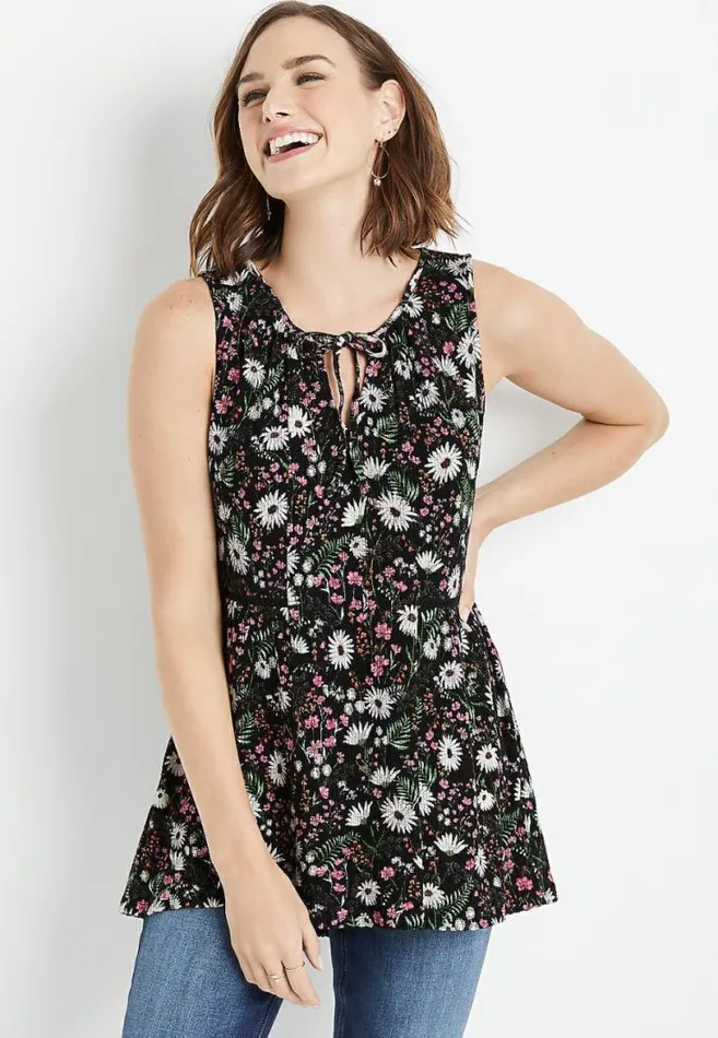 Women Black Daisy Tunic Tank Top Maurices Tops