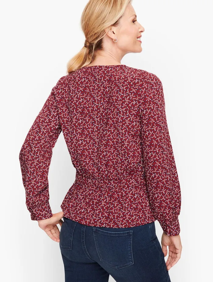 Women Blouses Talbots Poet Sleeve Wrap Top Port Wine