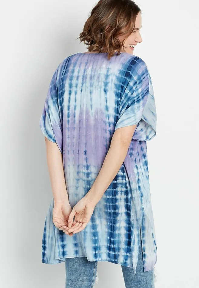 Women Blue and Purple Tie Dye Kimono Maurices Tops