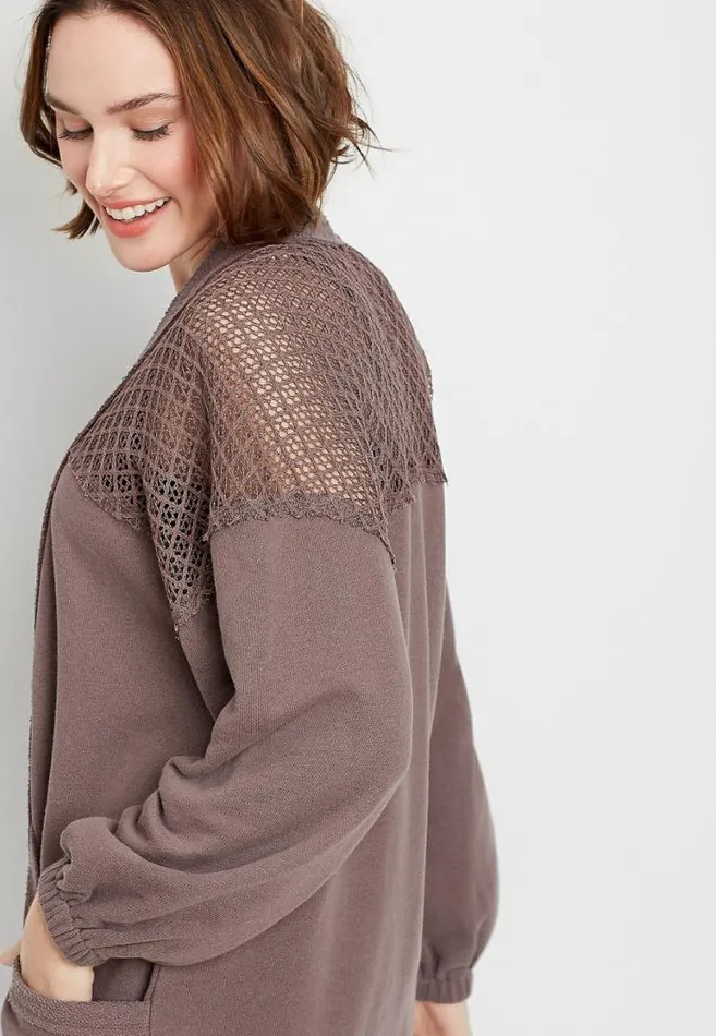 Women Brown Crochet Open Front Cardigan Maurices Tops