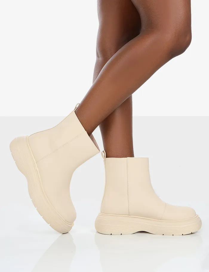 Women Caia Nude Chunky Sole Ankle Boot Neutral Public Desire Ankle Boots