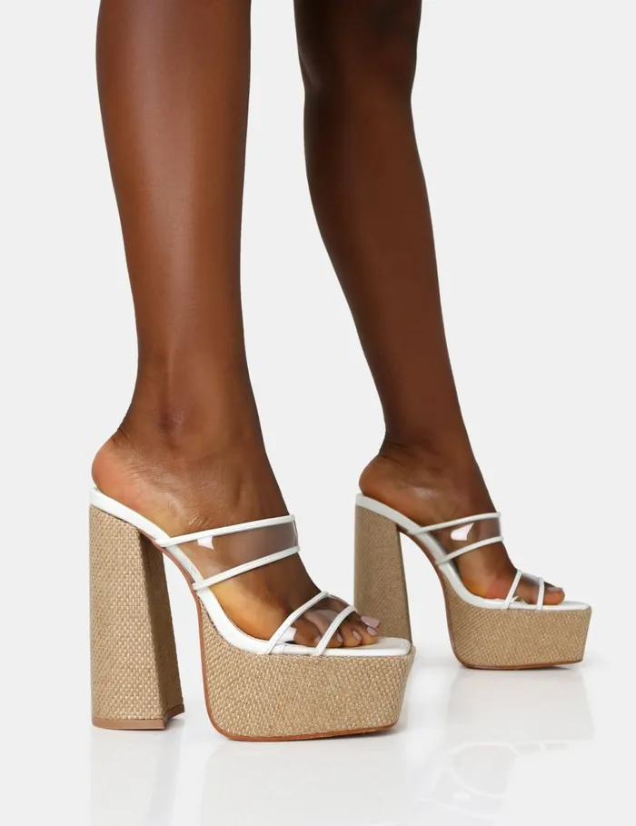 Women Carley White Platform Raffia Block Heels White Public Desire Perspex Heels Women Carley White Platform Raffia Block Heels White Public Desire Perspex Heels