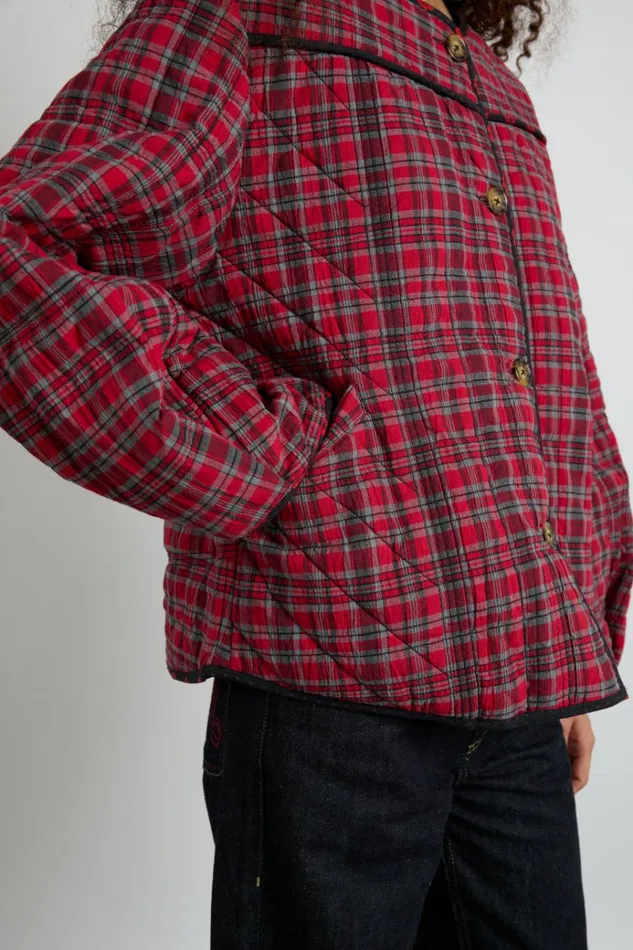 Women Coords Damson Madder Macy Quilted Jacket 8211 Red Check