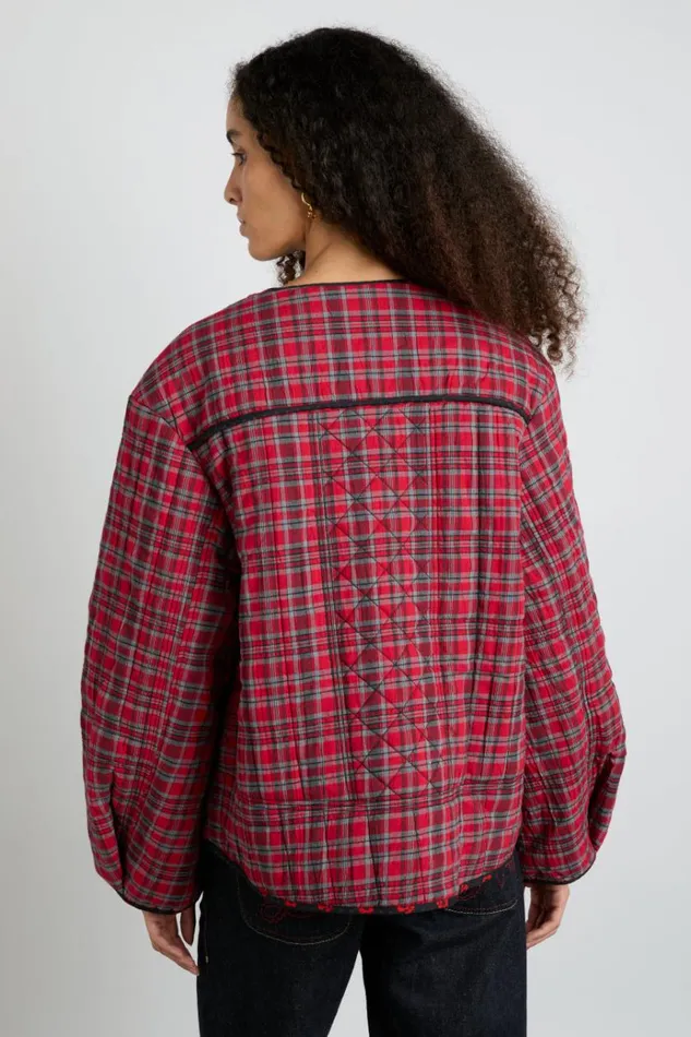 Women Coords Damson Madder Macy Quilted Jacket 8211 Red Check