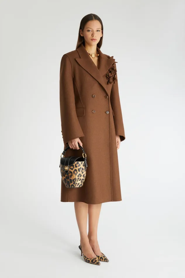 Women Coats and Down Jackets Ermanno Scervino Long Doublebreasted Coat With Floral Application