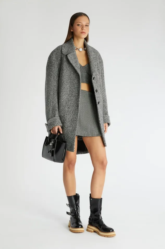 Women Coats and Down Jackets Ermanno Scervino Singlebreasted Coat With Chevron Pattern Greyblack