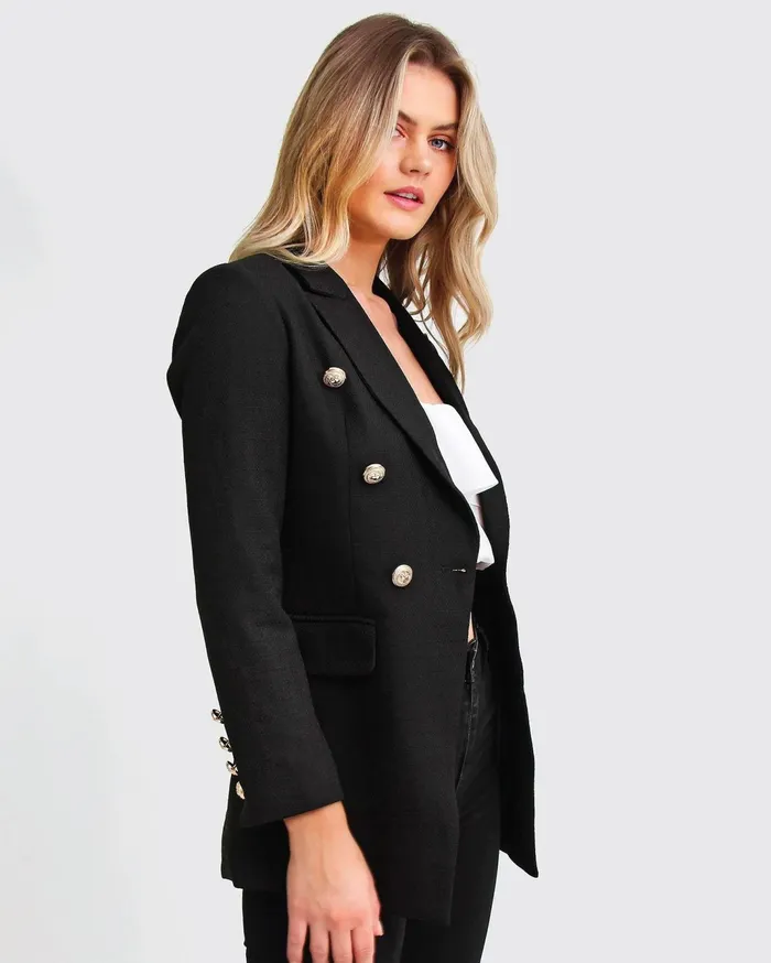 Women Coats and Jackets Belle and Bloom Princess Polina Textured Weave Blazer 8211 Black