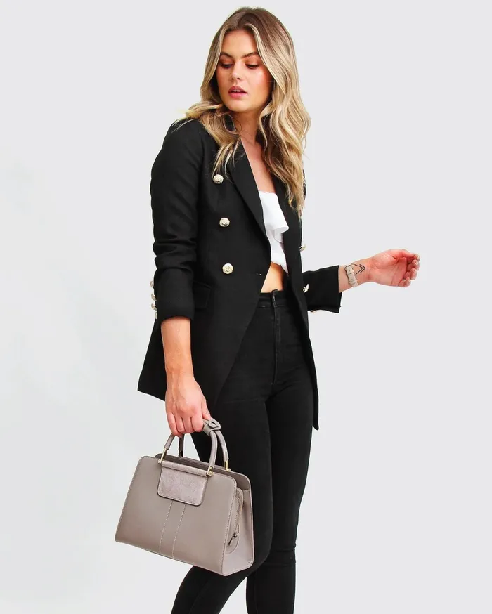 Women Coats and Jackets Belle and Bloom Princess Polina Textured Weave Blazer 8211 Black