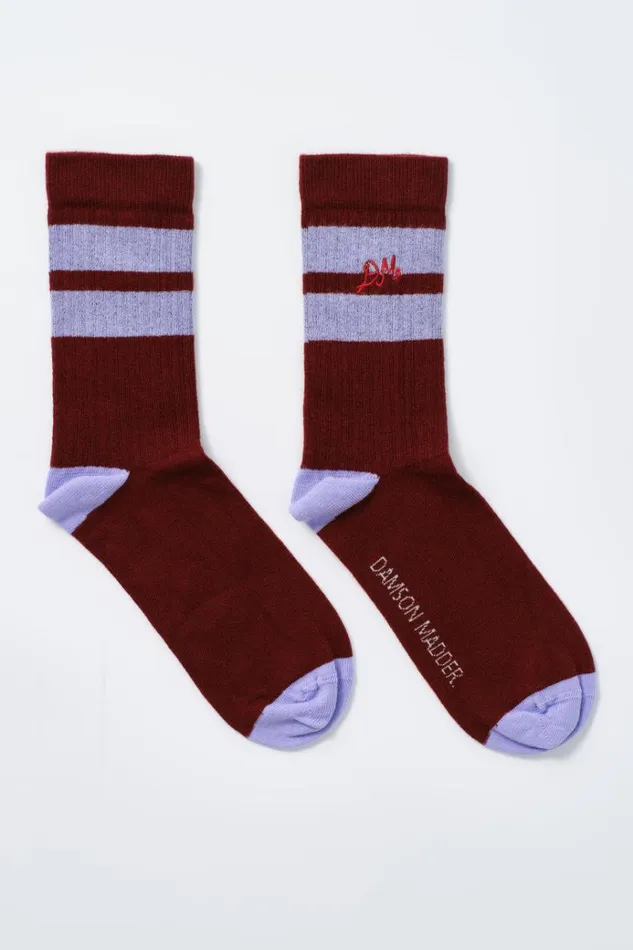 Women Cold Weather Accessories Damson Madder Calf Length Socks 8211 Burgundy and Lilac Stripe Women Cold Weather Accessories Damson Madder Calf Length Socks 8211 Burgundy and Lilac Stripe