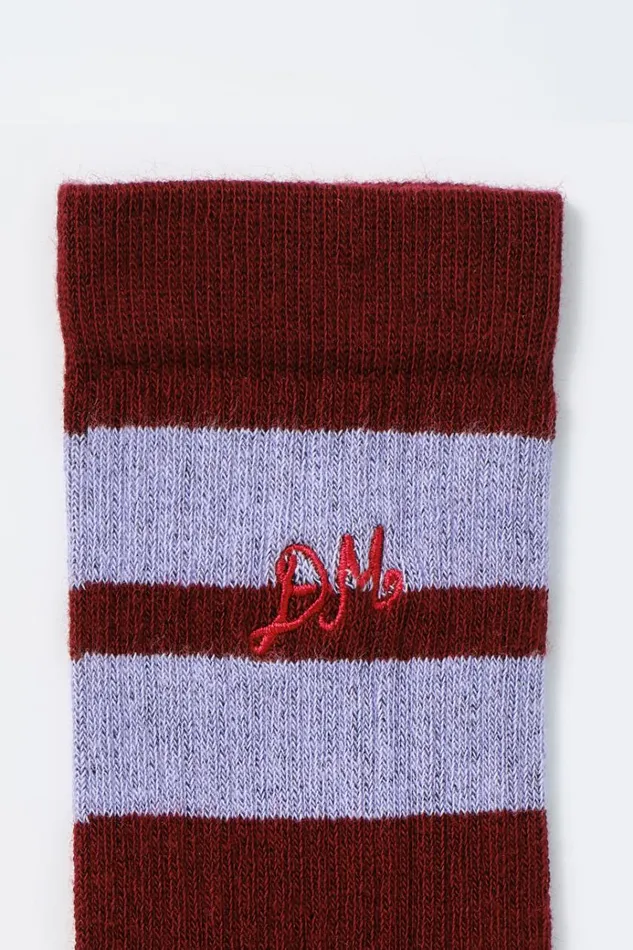 Women Cold Weather Accessories Damson Madder Calf Length Socks 8211 Burgundy and Lilac Stripe