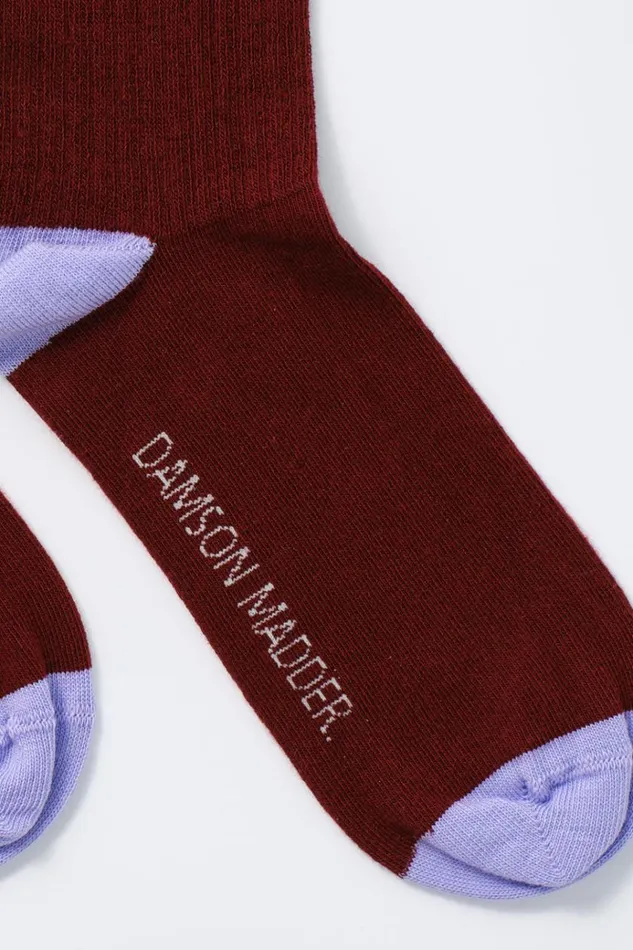 Women Cold Weather Accessories Damson Madder Calf Length Socks 8211 Burgundy and Lilac Stripe