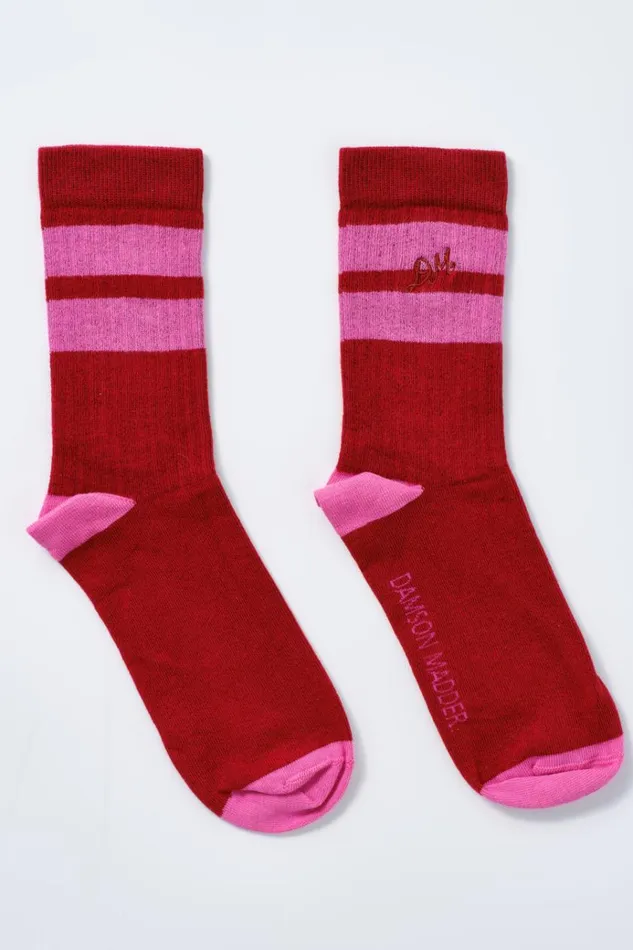 Women Cold Weather Accessories Damson Madder Calf Length Socks 8211 Red and Pink Stripe Women Cold Weather Accessories Damson Madder Calf Length Socks 8211 Red and Pink Stripe