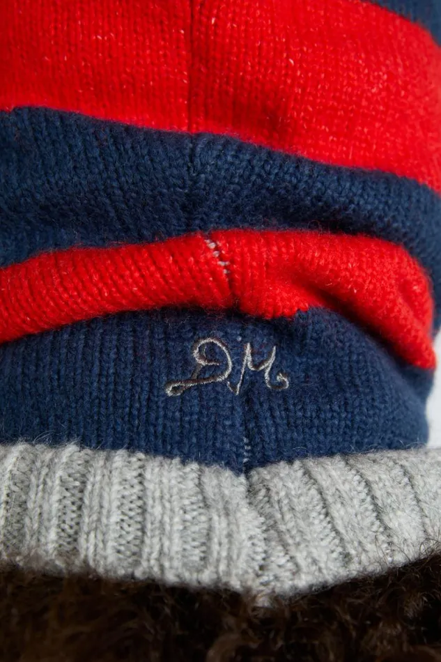 Women Cold Weather Accessories Damson Madder Hood In Red and Navy With Grey Tie