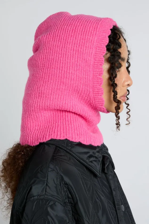 Women Cold Weather Accessories Damson Madder Scalloped Edge Hood In Pink