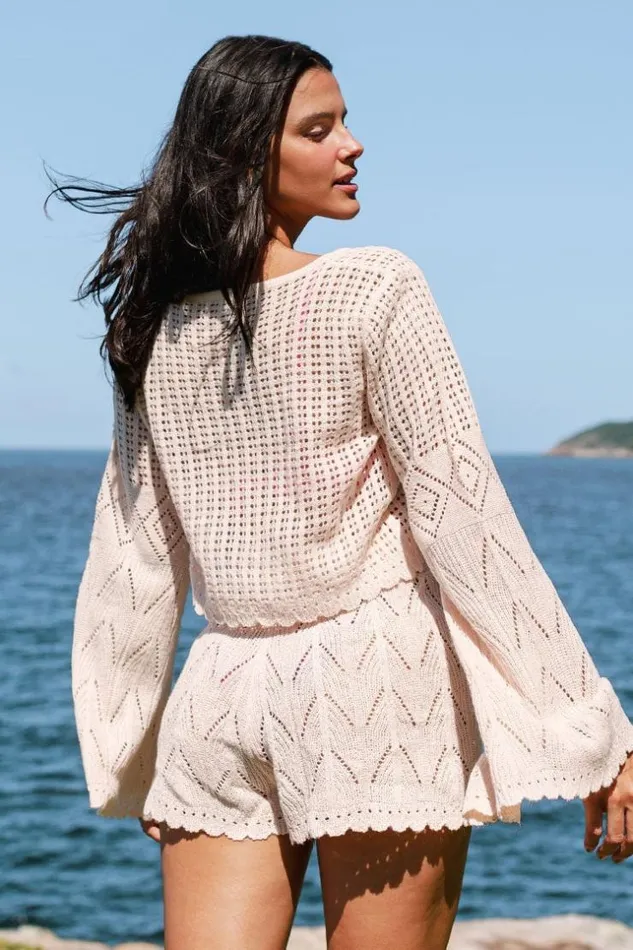Women Cover Up Sets Cupshe Hermosa Bell Sleeve Crochet Coverup Set Beige