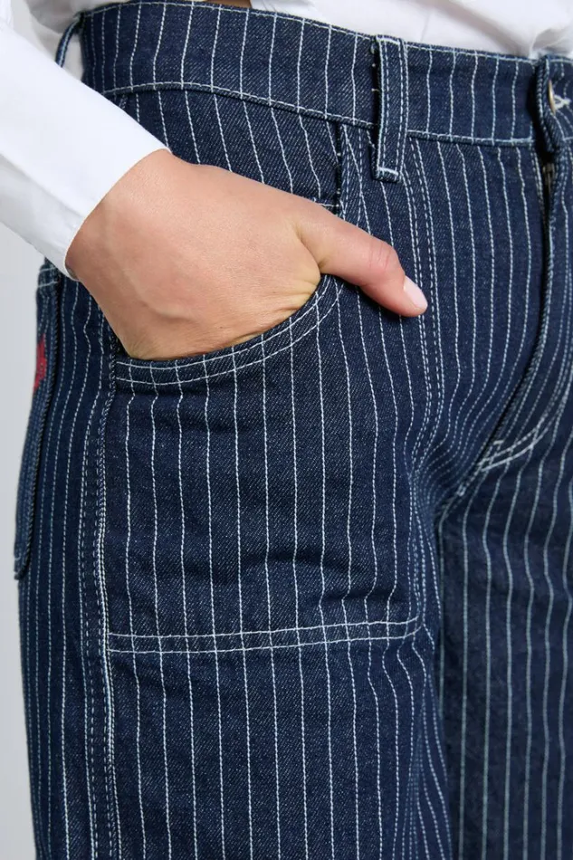 Women Denim Damson Madder Cargo Jeans 8211 Navy Pinstripe