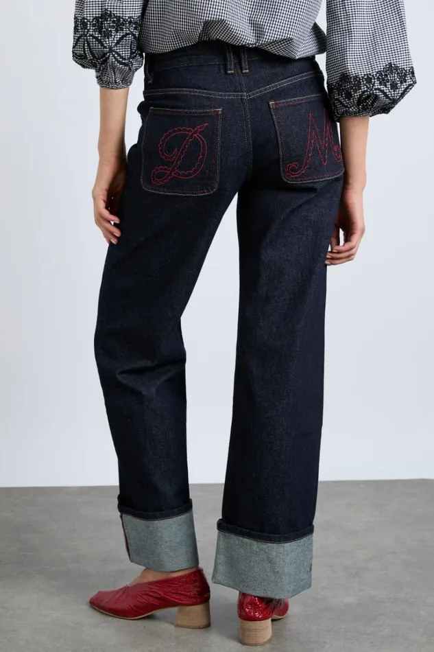 Women Denim Damson Madder Italian Selvedge Sylvie Jeans With Turn Up
