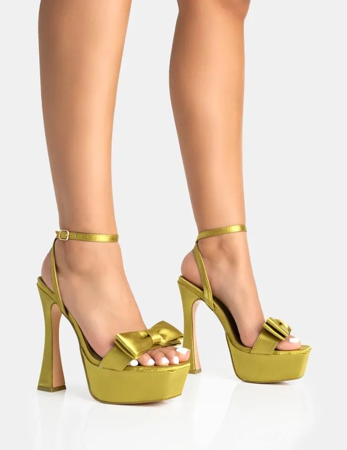 Women Dreamer Olive Green Satin Extreme Bow Ankle Strap Platform Square Toe Flared Stiletto Heels Green Public Desire Party Women Dreamer Olive Green Satin Extreme Bow Ankle Strap Platform Square Toe Flared Stiletto Heels Green Public Desire Party