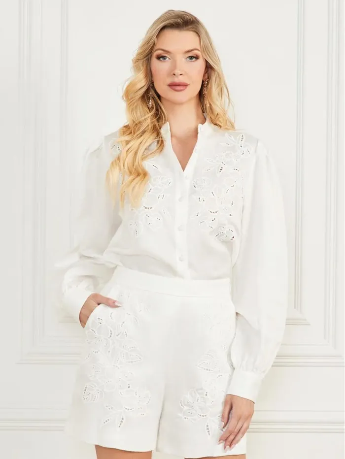 Women Eco Paradiso Embroidered Blouse Pale Pearl Marciano Tops And Sweaters Women Eco Paradiso Embroidered Blouse Pale Pearl Marciano Tops And Sweaters