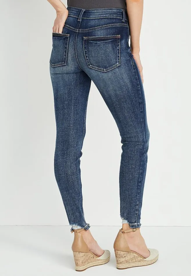 Women Edgely High Rise Dark Frayed Hem Super Skinny Jean Maurices Jeans